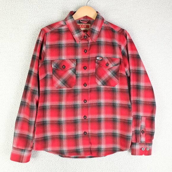 Dixxon Shirt Mens Medium Red Black Plaid Flannel Button Up So Cal D Tech - Picture 1 of 8